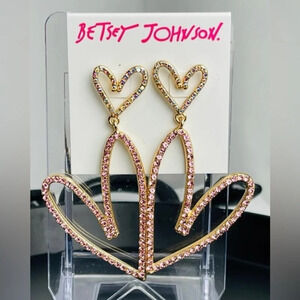 BETSEY JOHNSON Valentine Love XOX Oversized Crystal Open Heart Earrings NEW NWT